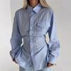 Autumn European and American Design Series Waist Workplace Office Striped Lace-Up Lapel Shirt Top
