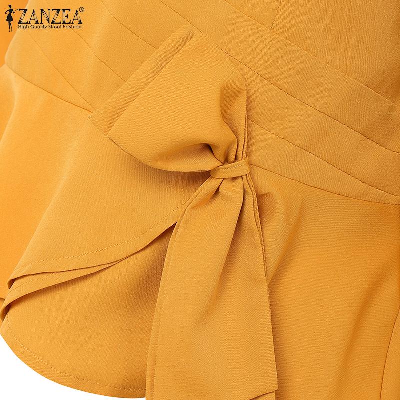 ZANZEA Women Casual V-Neck Solid Color 3/4 Sleeve Blouse