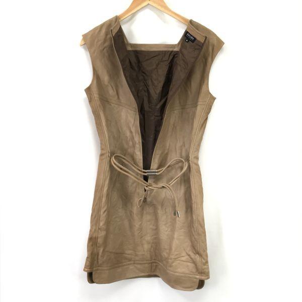 ESCADA SPORT Genuine Lamb Leather Sleeveless Dress 36 S Mini Knee Length Brown Dress(USED)