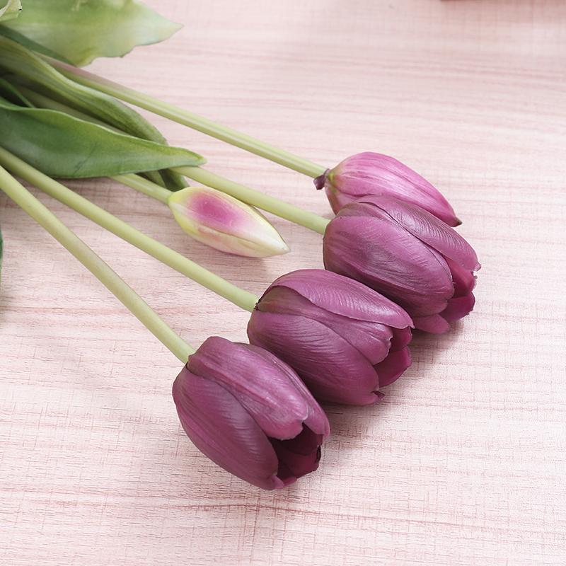 5pcs Artificial Tulips Flowers Real Touch Pink High Quality Luxury Silicone Fake Flower Home Room Wedding Decoration Bride Bouqu