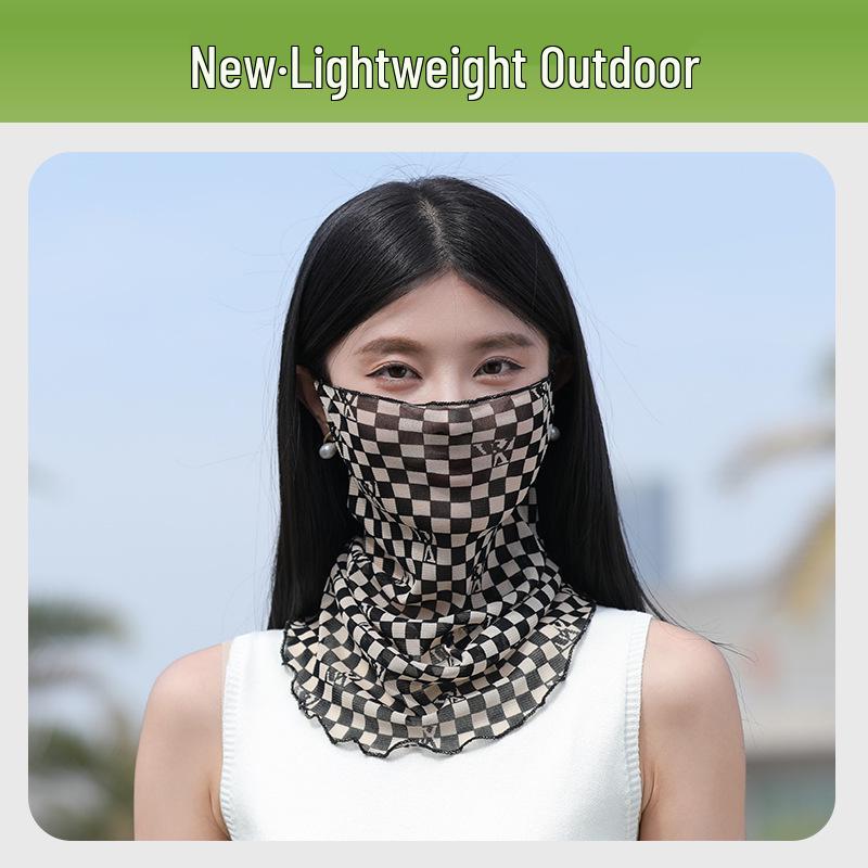 Women's Summer Face Mask: High Elastic Silk Scarf, Full Face and Neck Protection, Cycling Ear-Hanging Ice Silk Gaiter.