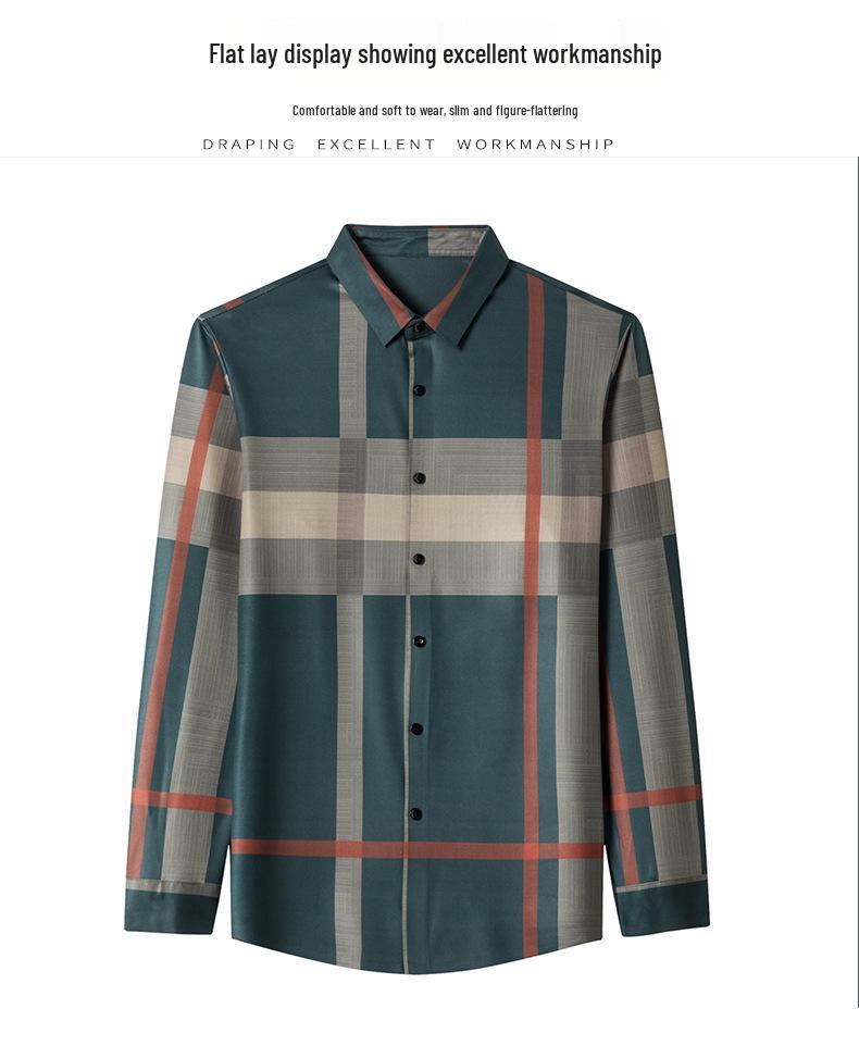 Men's Spring Plaid Long-Sleeve Business Casual Shirt