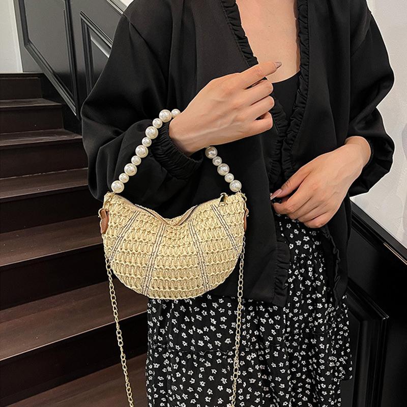 Spring New Casual Straw Woven Beading Shoulder Bags High Quality Personality Fashion Portable Crossbody Bags for Women