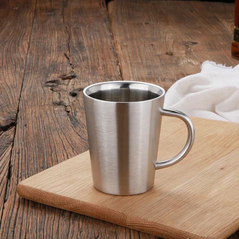 Stainless Steel Coffee Cups Double Layer Anti Scald Mugs With Handle Portable Mug Eco Friendly Drinking Cup Water Bottle YLE032