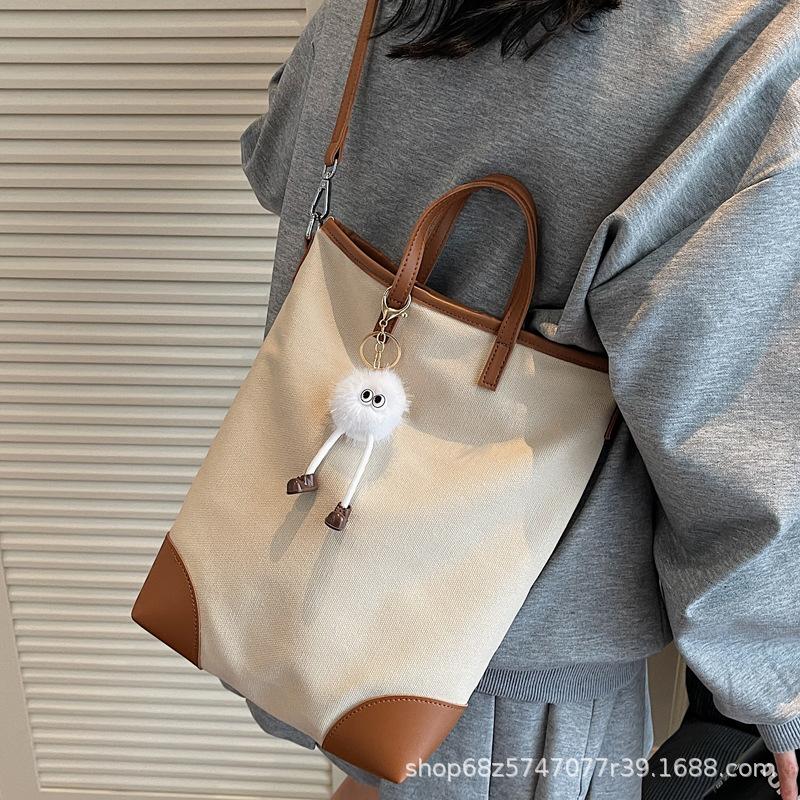 Tote bag women's 2025 new large-capacity commuter bag casual canvas versatile shoulder bag college student class bag