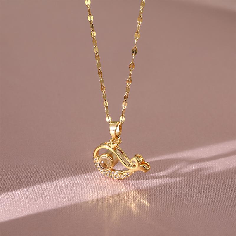 Projection Necklace Women'S Light Luxury Simple Whale Pendant 100 Languages Necklace