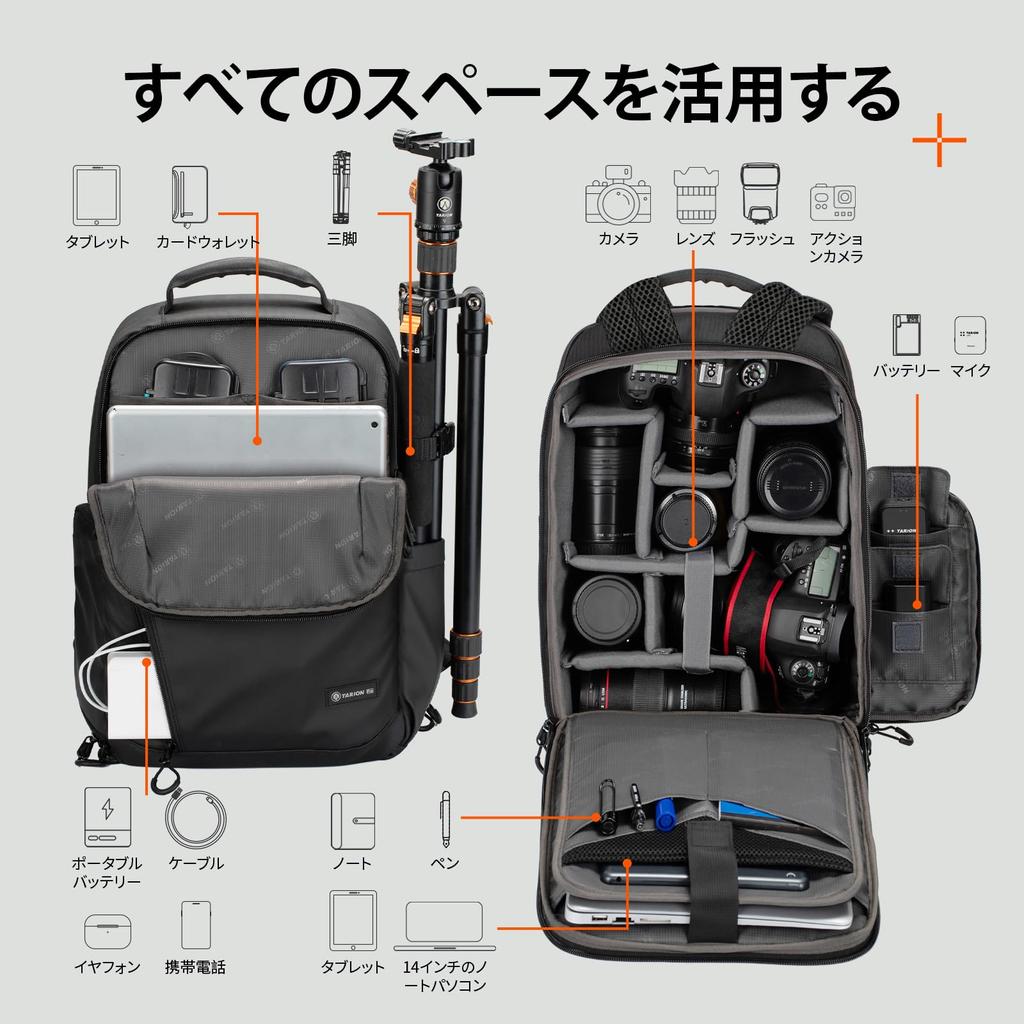 Camera Lightweight Camera Waterproof PU Leather PC and Tripod Side DSLR Camera Suitable for Commuting and TRL [TARION] 12.5L Backpack, Bag, Material,