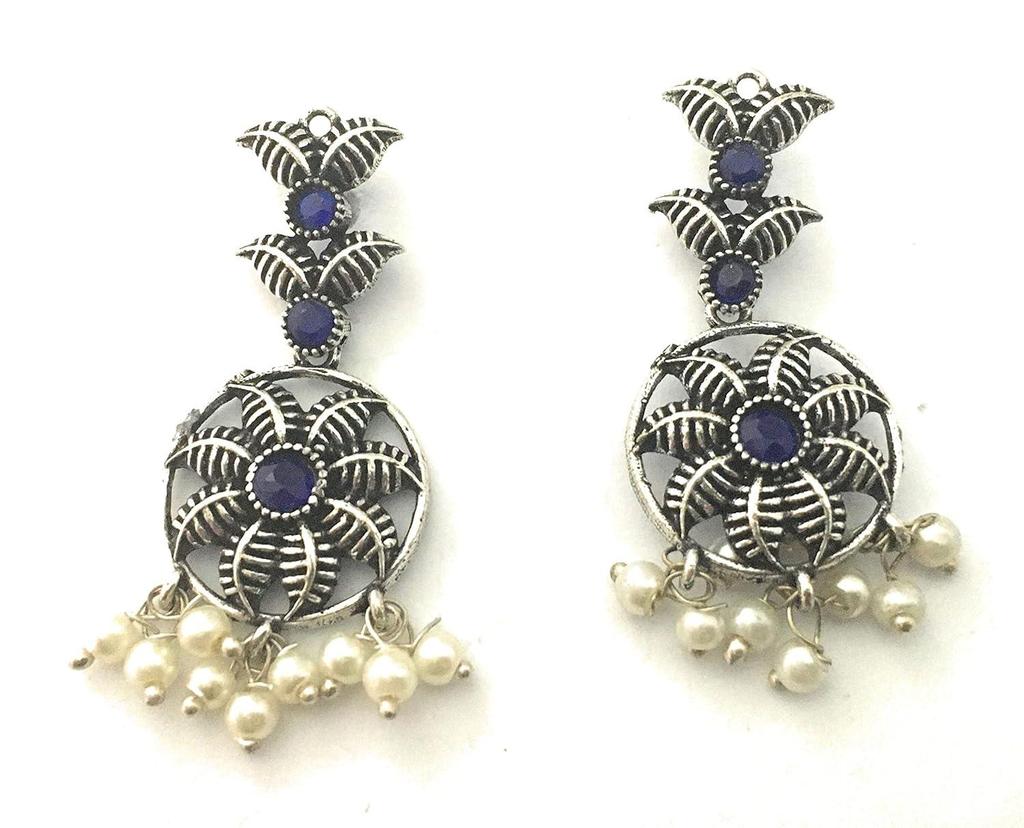 Traditional German Silver Pearl Leaf Designer Oxidised Jewellery Set for Women & Girls