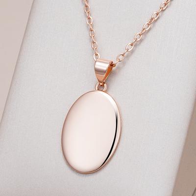Collana Pendente Semplice Ovale Lucido Moda Colore Oro Rosa Ciondolo Fascino Donna Gioielli Raffinati Quotidiani di Alta Qualità