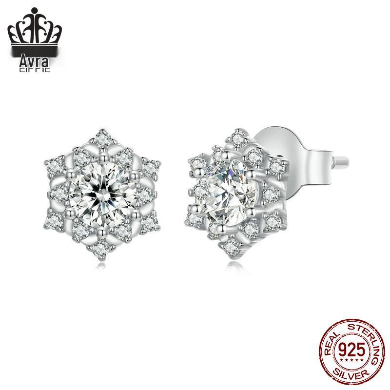 

Серьги-пусеты Everly Christmas Snowflake из циркония, стерлинговое серебро S925, ювелирные изделия с покрытием из белого золота для женщин 925 Sterling Silver