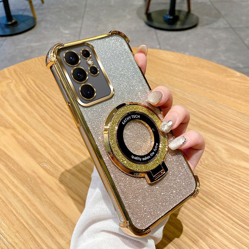 Clear Plating Shockproof Magnetic Ring Phone Case For OPPO A40M A40 A60 A80 A3X A3 Pro 5G Realme 13 Pro Plus Glitter Soft Cover