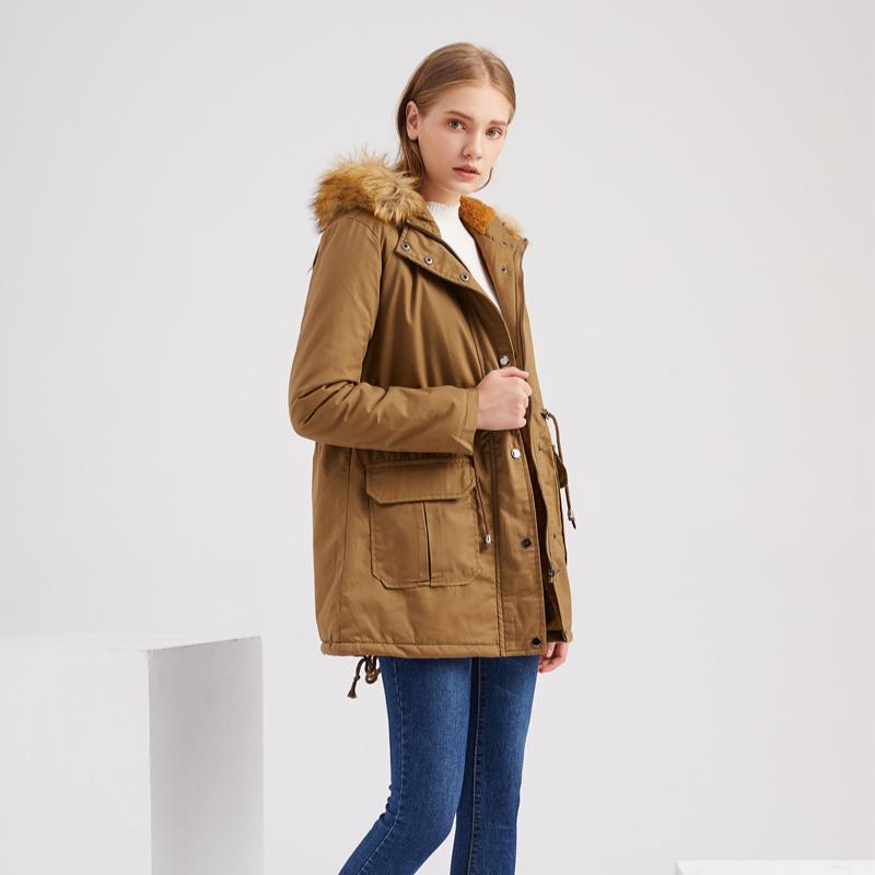 Velvet Cotton Coat Women's Hooded Fur Collar Winter Coat for Warmth Plus Velvet Plus Size Cotton Coat Solid Color Hooded Cotton Coat