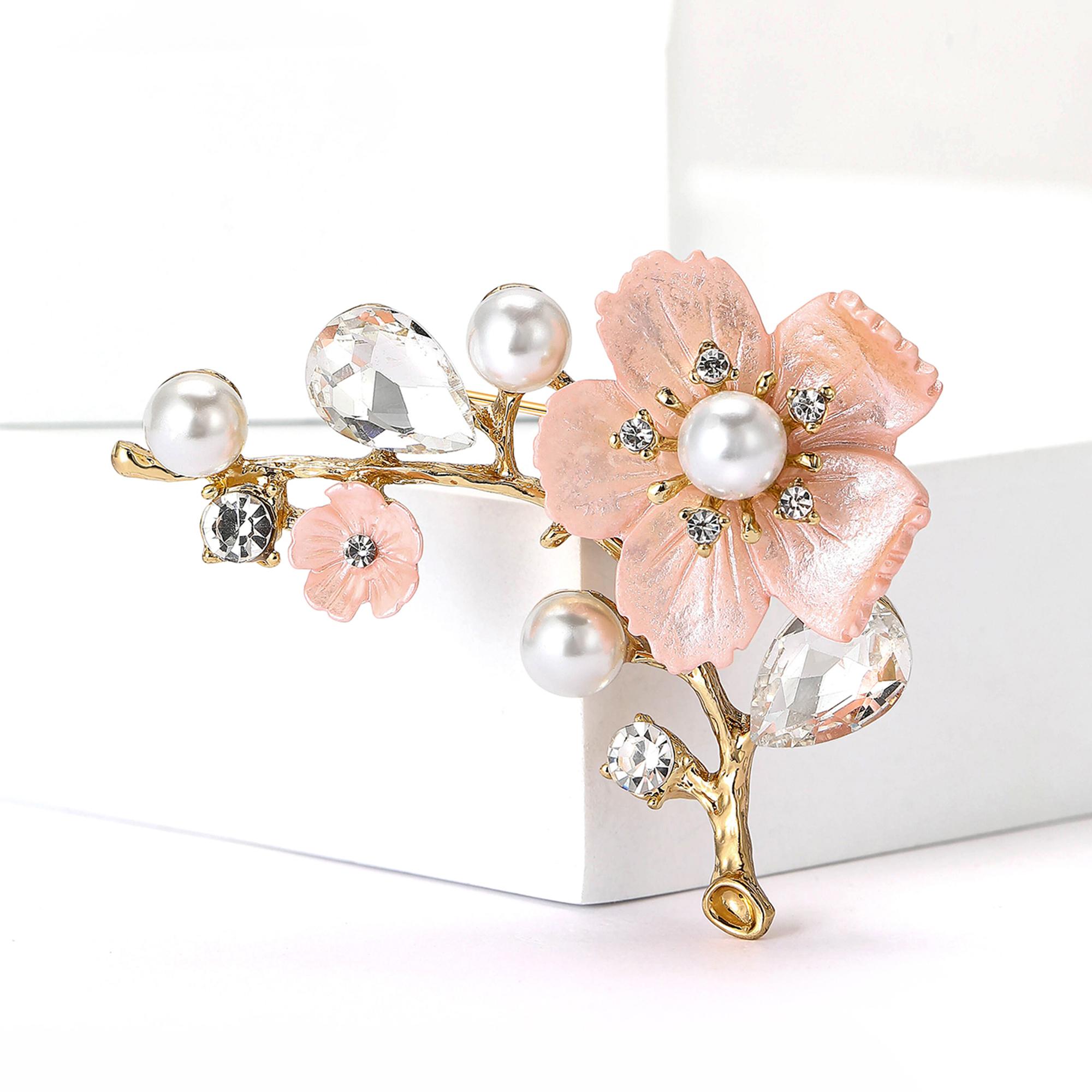 

New Rhinestone Large Plum Blossom Branch Pins for Women Unisex Pearl Plant Brooches Event Party Decoration Clothes Accessories