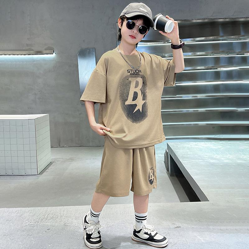 

Summer Teenager Boys Clothing Set Letter Short Sleeve T-shirt Shorts Kids Tracksuits Child Cloth 170cm хакі
