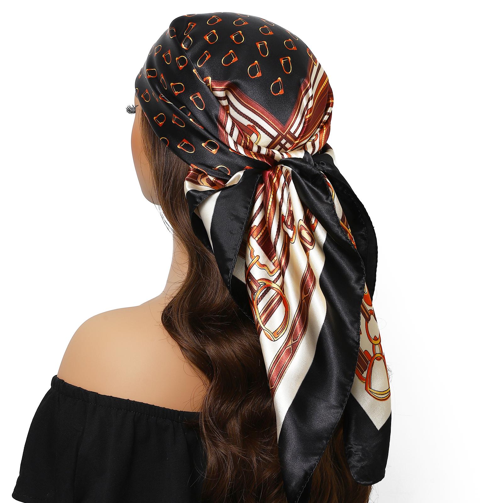 

Silk Scarves Women Print Foulard Satin Square Head Hijab Scarfs For Ladies Luxury Shawls 90Cm Bandana Female Muffler Scarf