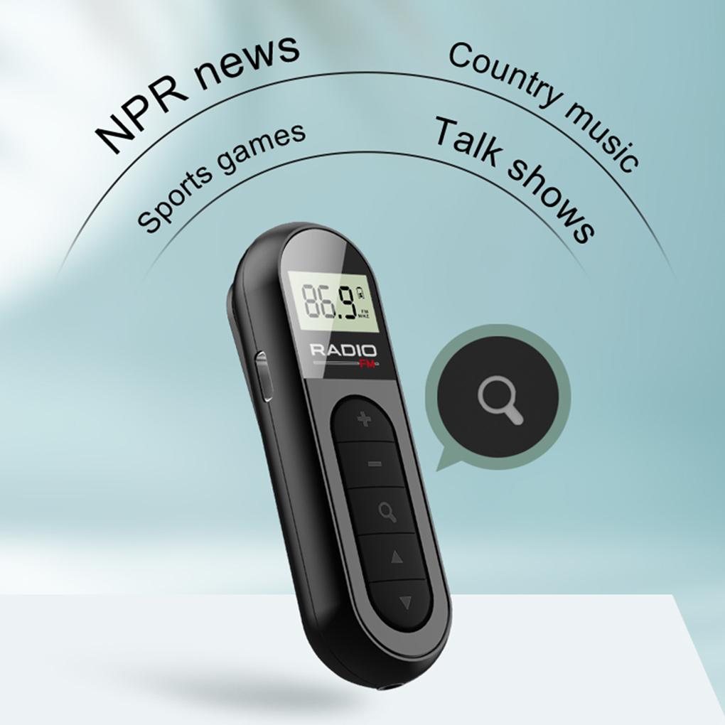 3.5mm Mini Pocket FM Radio 76-108MHZ Rechargeable Portable Radio Receiver with Backlight LCD Display Headphone Receiving Antenna