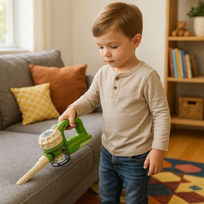 3-in-1 Toy Vacuum Cleaner for Child, Functional and with Sound, Real Battery-Powered Suction, On-Off Switch, 2 Nozzles, from 3 Years