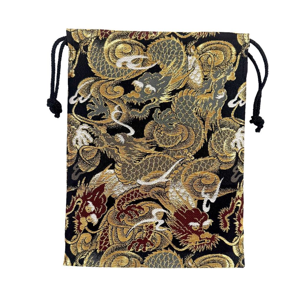 Black Dragon Goshuincho Bag X 26 Perfect for Storing Your Goshuincho or Other Small Made In Japan with Gold Brocade and (19 Cm) - (temple Stamps)