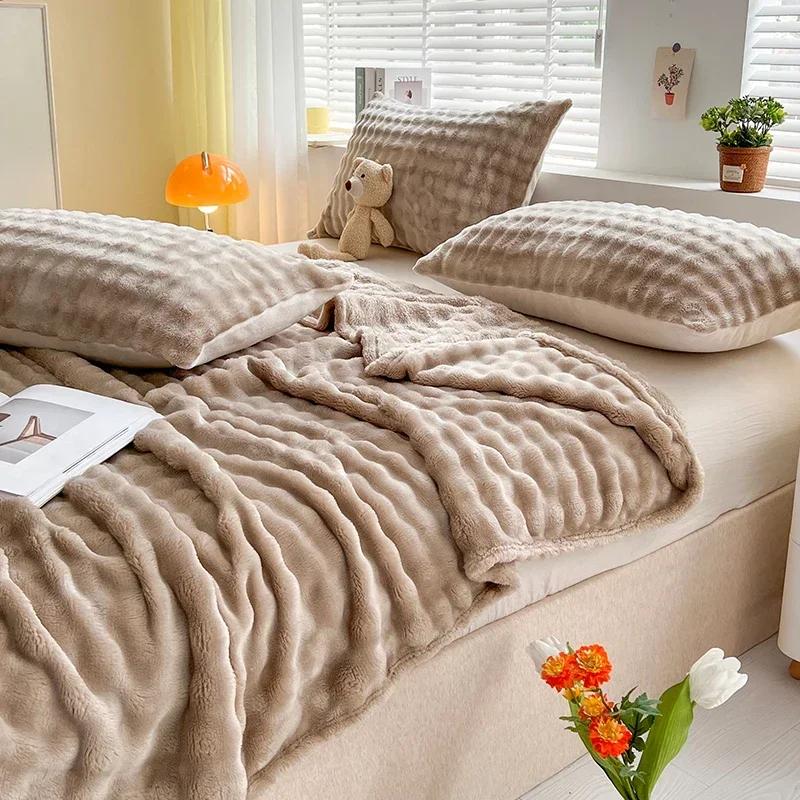 New Bubble Fleece Blanket - Solid Color Rolled Edge Cover Blanket Soft and Comfortable Bedding 150x200 180x200 200x230