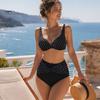 Flattering Plus Size Bikini 2Pcs/Set Set, Cross-Chest V-Neck Bra with Built-In Support, Women Swimwear High-Waisted Twist Swim Bottoms, Retro