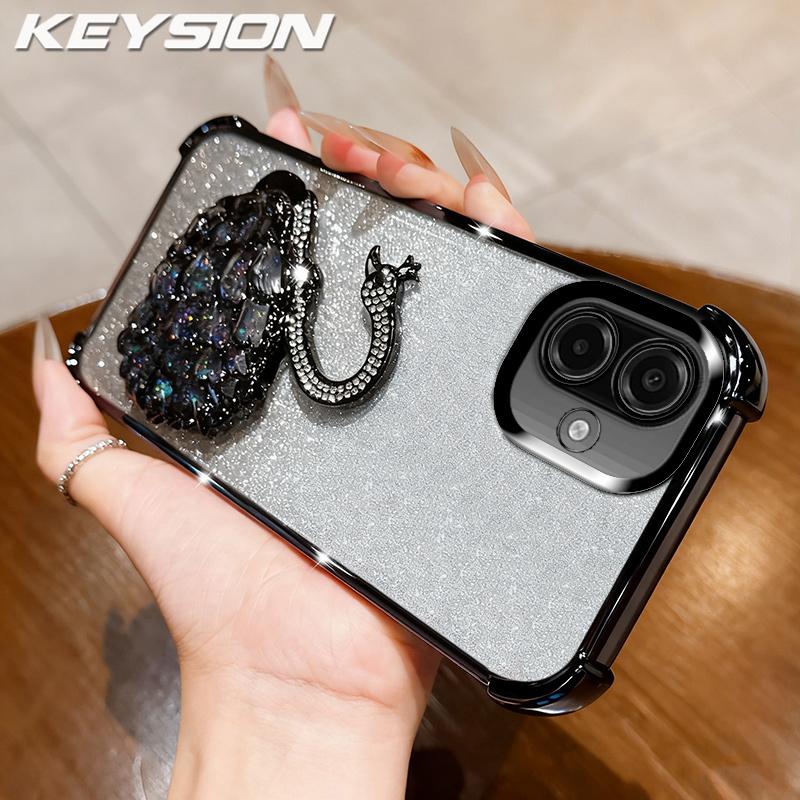 

KEYSON Протиударний силіконовий чохол з покриттям для Samsung A07 A06 4G A05 A04 З блискітками та інкрустованим лебедем, з підставкою, для Galaxy A07 for Samsung A07 чорний