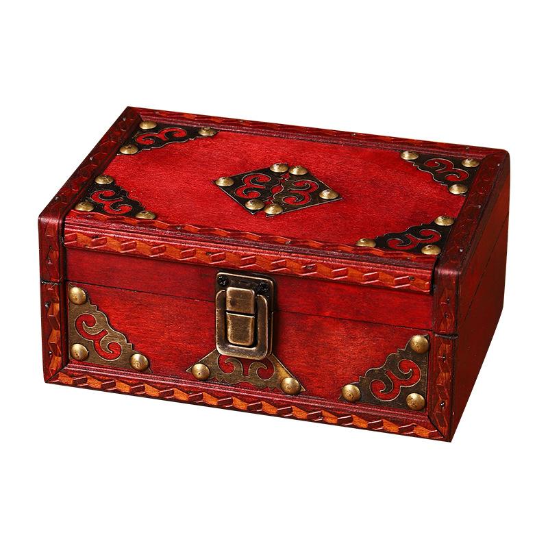 Retro Wooden Storage Box with Lid Jewelry Box Desktop Ornament Decorative Storage Home Storage Window Decoration Shooting Props