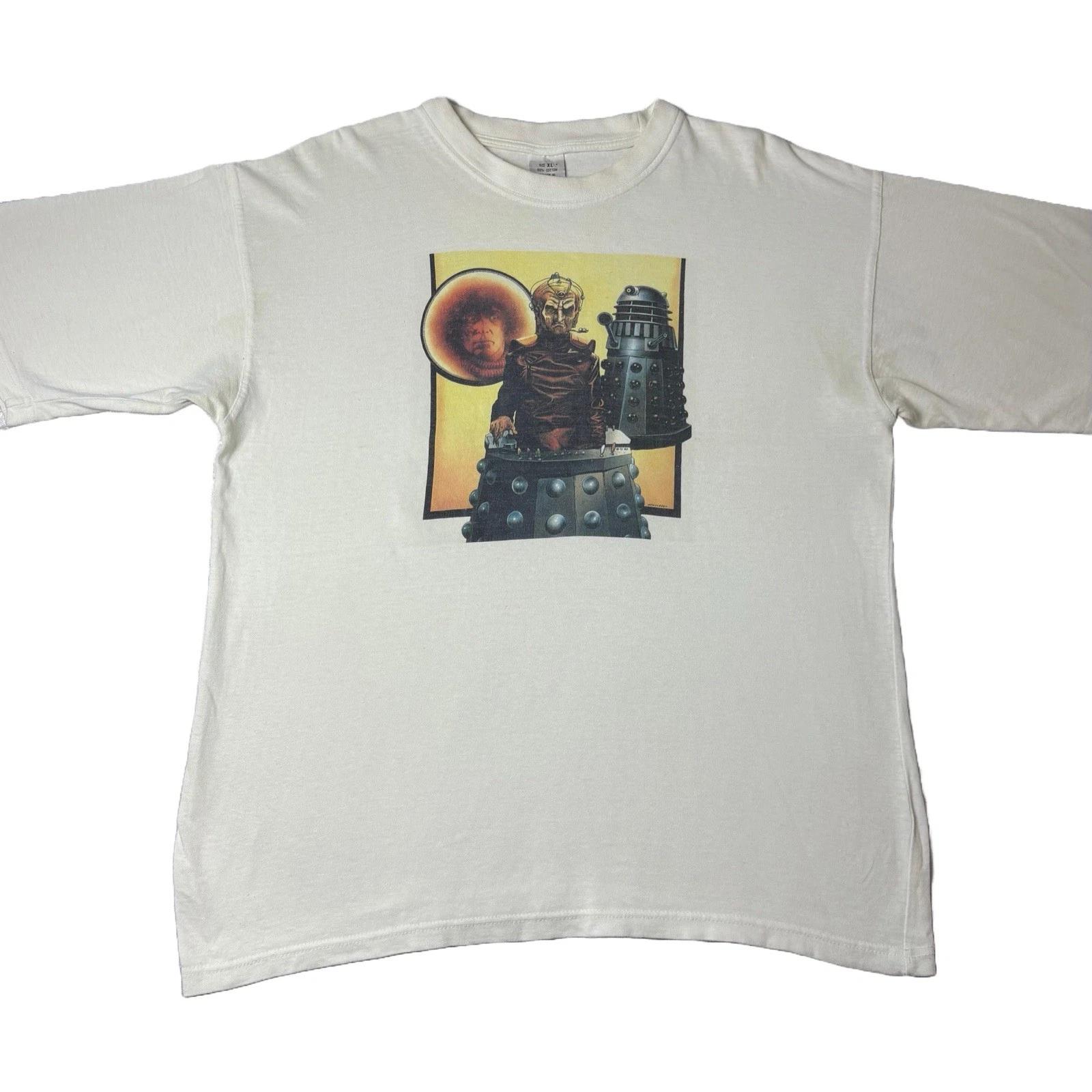 Vintage Dr Who Tom Baker 100% Cotton T-shirt Mens Tees Top Mens Size XL 4th Doctor Genesis Of The Daleks S