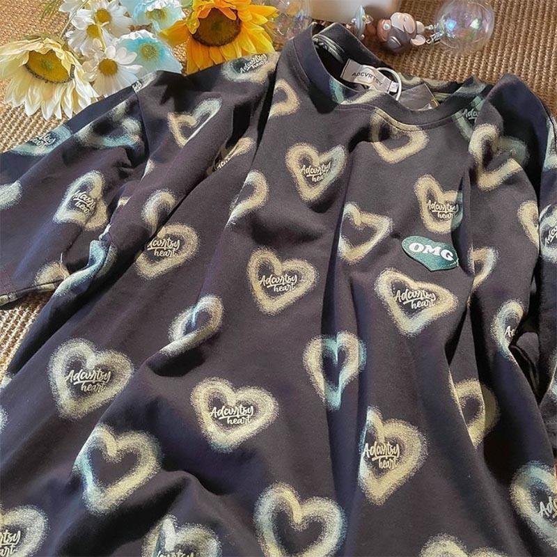 

Свободный женский топ с короткими рукавами и короткими рукавами в уличном стиле Tie-Dye Love для пар в стиле Харадзюку S чёрный