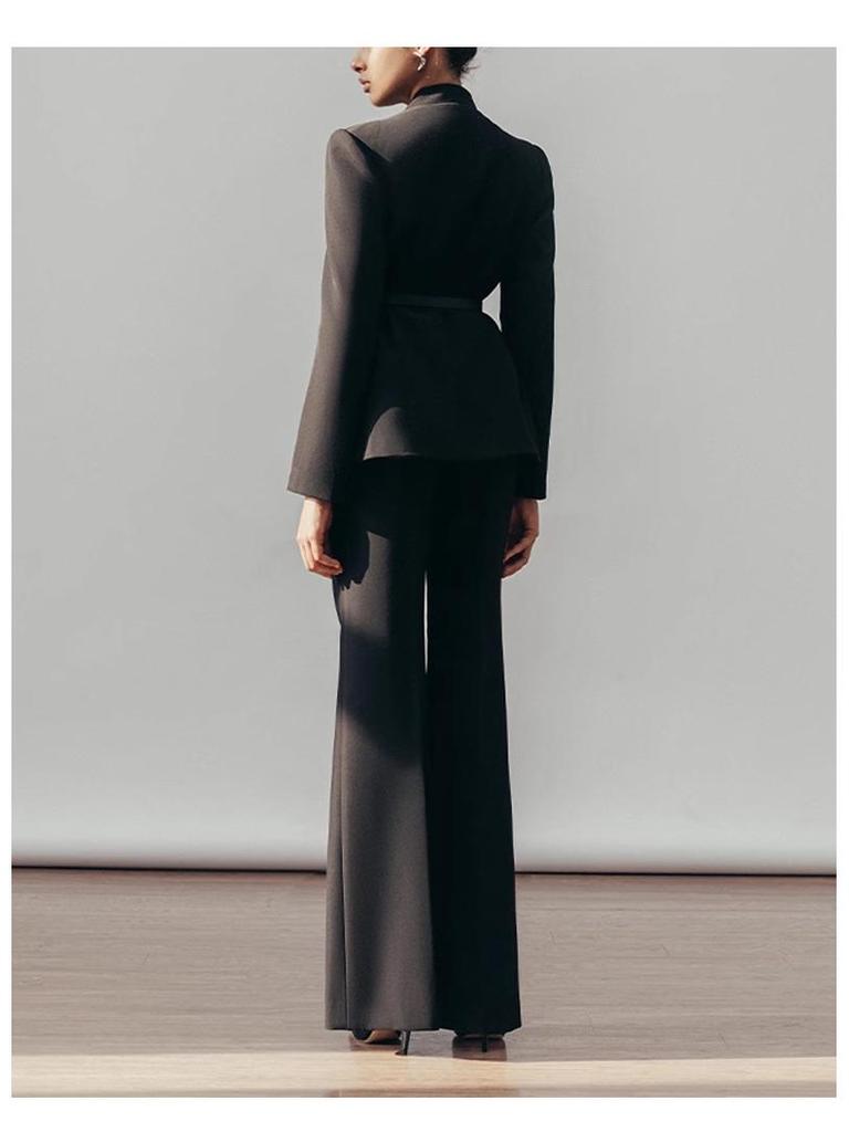 Women's Burgundy High-End Suit Set: Spring/Autumn 2025 Street Style with Wide-Leg Pants