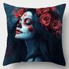 4PCS Skull Print Pillow Cases: Day of Dead Face Paint & Roses, Mysterious Glam for Parties, Home, Car (No Insert)