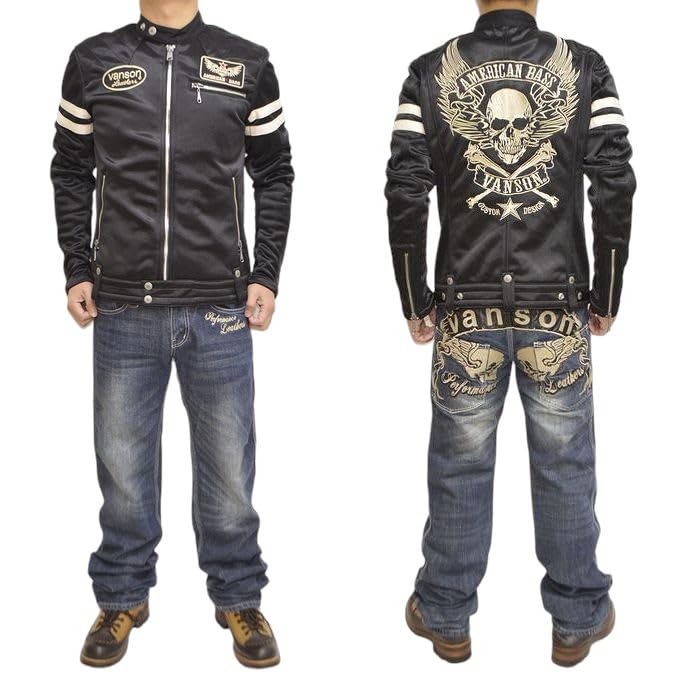 Bonding Single Riders Jacket Flying Skull Fully Embroidered on the Back Black Color Size XL [Banson] ABV-2201 ABV-307