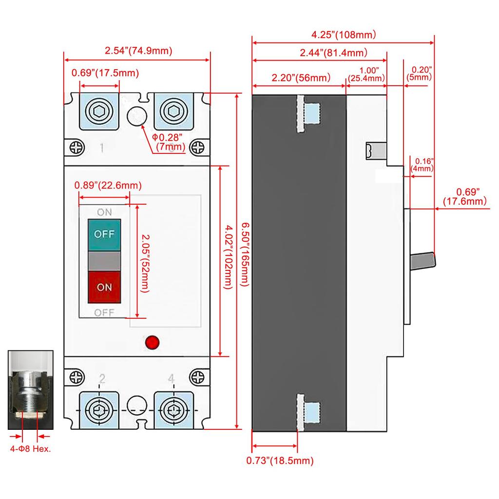 Heschen DC Molded Case Circuit Breaker MCCB HSM1PV-250, 2-Pole DC550V, Voltage Breaker for Solar PV Systems, Solar Panels, and Grid Systems (200A)