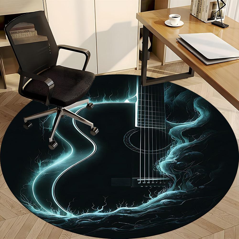 1 Stück Gitarre Wellen Büro Runder Teppich, Matte Geeignet für Büro, Unter Bürostühlen Schlafzimmer Wohnzimmer Heimdekoration, Zimmerdeko