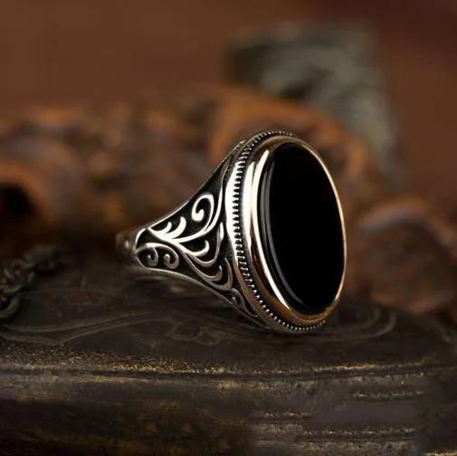 Punkboy Vintage Shaped Geometric Oval Black Glossy Men's Ring For Anniversary Party Wedding Male Rings Zircon Accessories 6-14