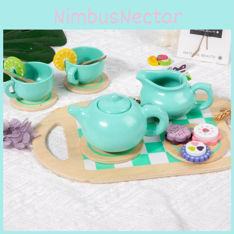 Wooden Childrens Play Tea Set With Realistic Teapots And Cakes For Imaginative Kitchen Play