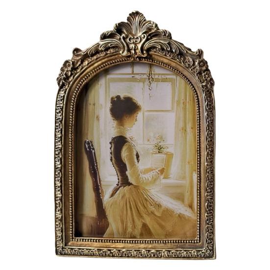 Large Vintage Picture Frame Retro Arched Po Frame for Tabletop/Wall Mounting Embossed Resin
