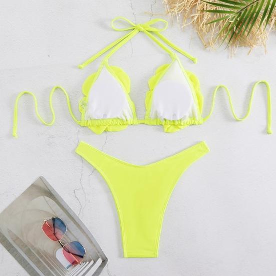 2Pcs/Set Women Swimsuit Suit Halter 3D Flower Decor Bra Low-rise Swimming
