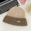 Women Autumn Winter  New Knitted Beanie Cap Korean Version Thickened Warm Color Matching Couple Student Fashion Wool Hat Men