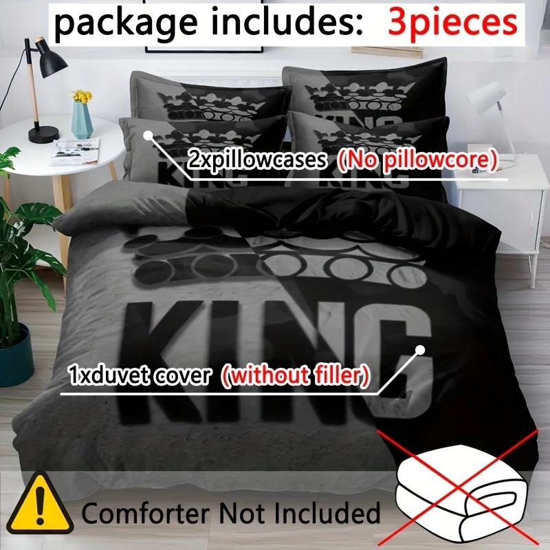 Grey and Black King Size Bed Pattern Down Duvet Cover Set, Soft and Comfortable Bedroom and Dormitory Decoration Bedding Set