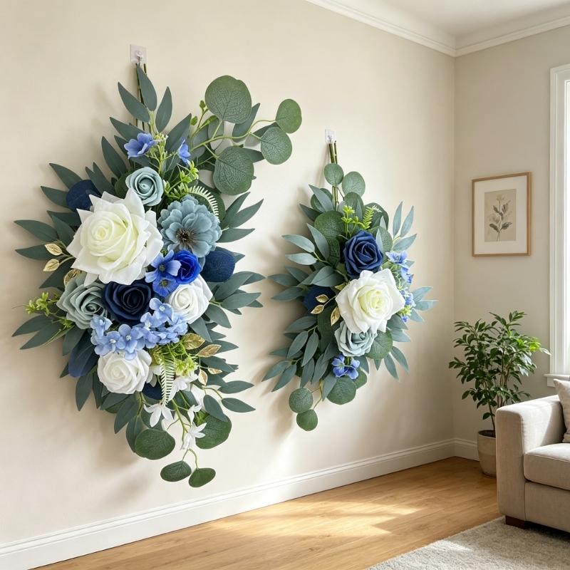 Realistic Rose Flower Arrangement Artificial Plastic Flower For Bridal Showers Wedding Reception Chair Back Decoration