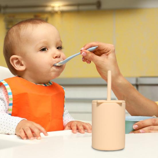 150ml Kids Toddler Cups with Lid And Straws Reusable Spill Proof Cups for Kids Unbreakable Silicone Children