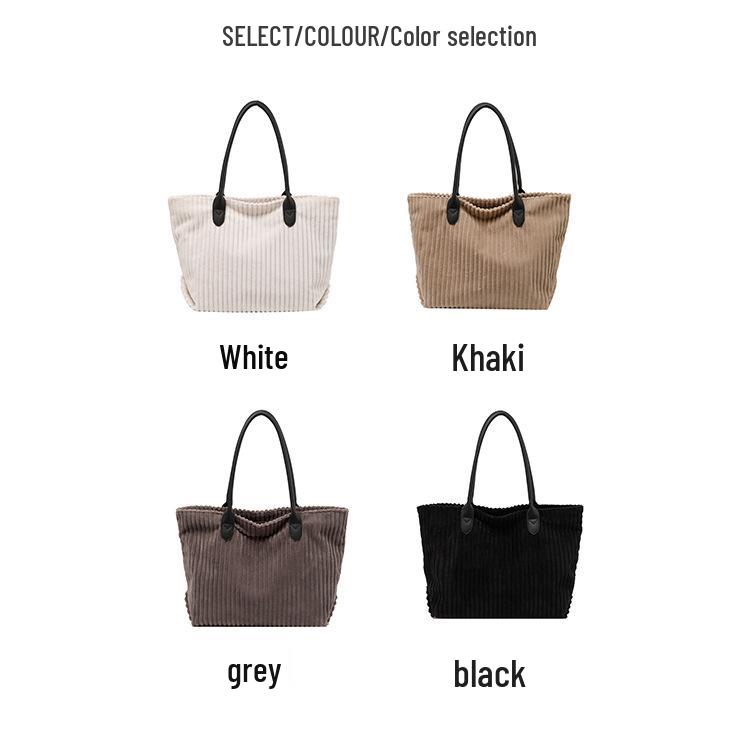 Korean Style Large Capacity Corduroy Tote - Autumn/Winter Fashion Commuter Shoulder Bag
