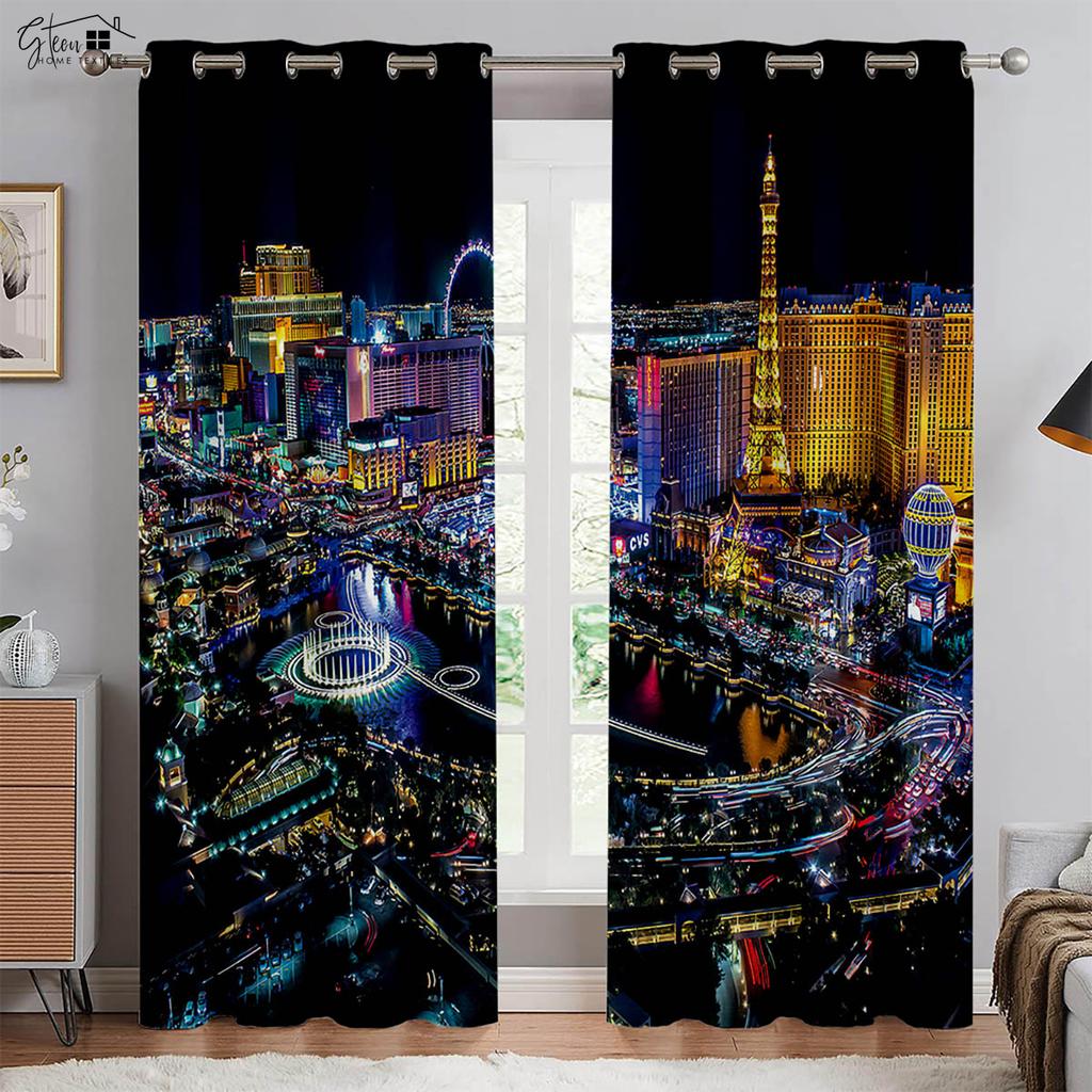 Modern Minimalist City Building 3D Printed Curtains Street View Night View Neon Hand-Painted Living Room Bedroom Custom Curtains