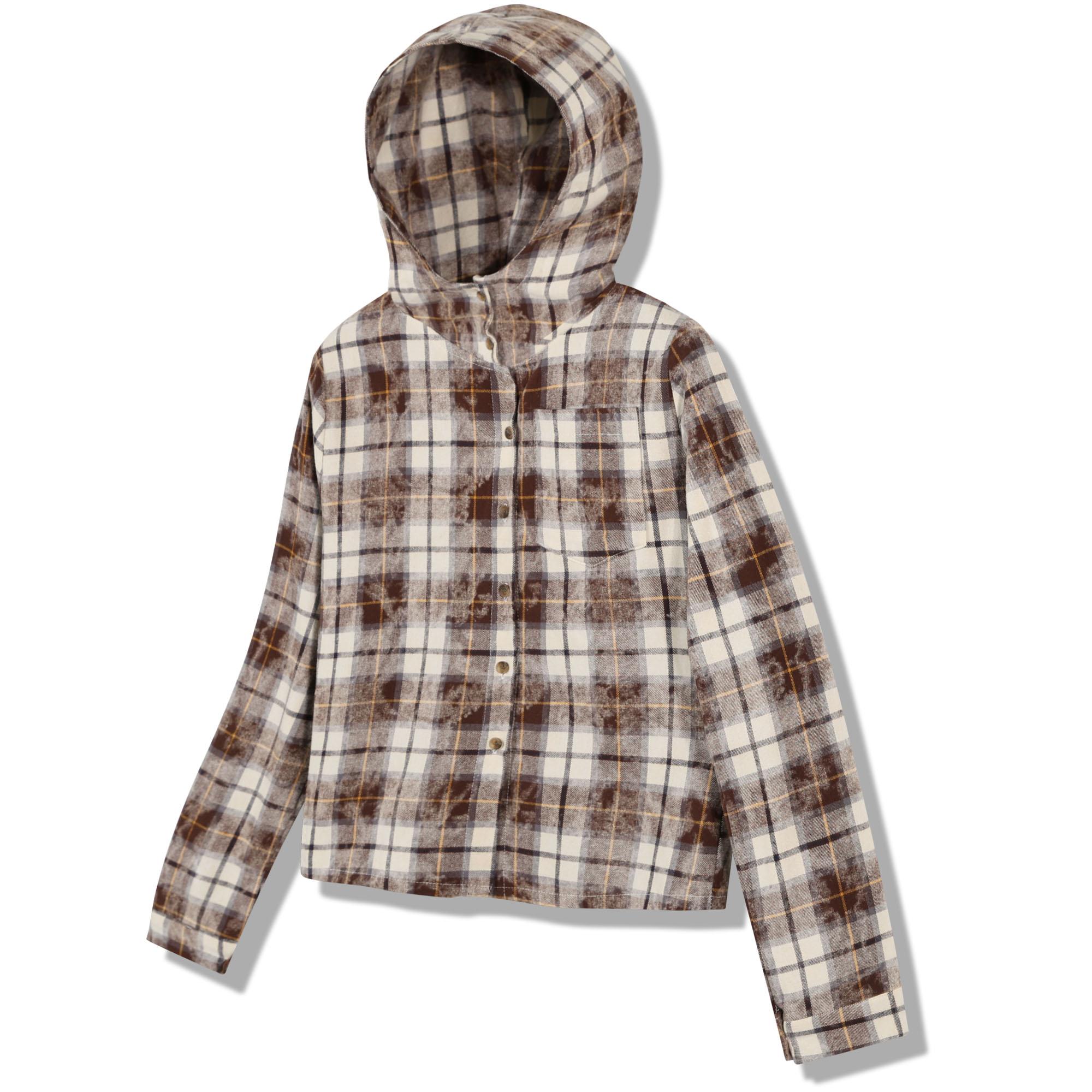 Goobin (W) Vintage Washed Hooded Check Shirt Brown/Free