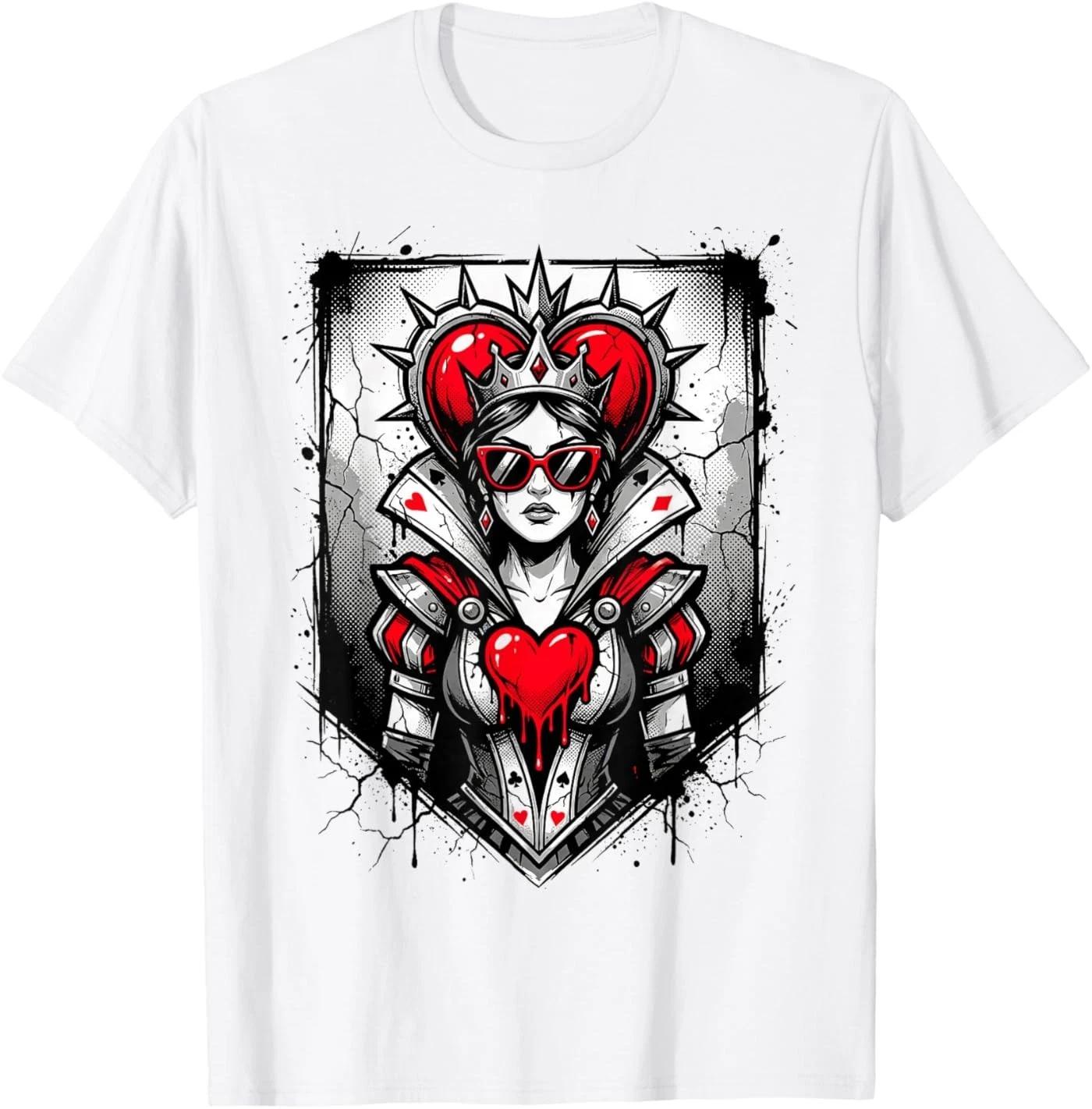 

Red Queen of Hearts Rebel Crown Sunglasses Poker Card 100% Cotton T-shirt Mens Tees Top 2XL