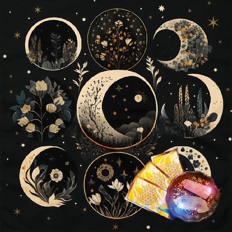 Moon Flower Astrology Tablecloth Altars Cloth Square Divinations Card Table Cloth Witchcrafts Deck Cloth Enduring