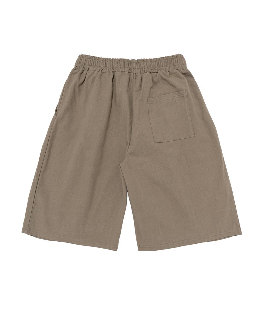 Cargo Bros Linen-Like Pintuck Wide Shorts (Khaki)