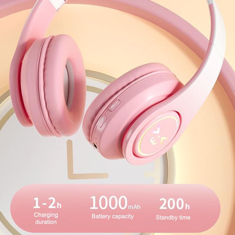 Cute Bluetooth Headphones Gradient Color Gaming Headphones Over-Ear Wireless Headset With Led Flashing, Lightweight Head-Mounted