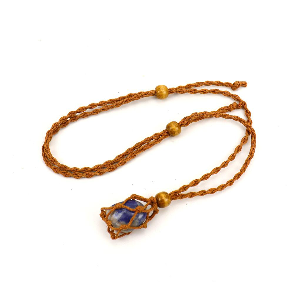 Adjustable Hand-Woven Crystal Stone Necklace with Net Bag Pendant