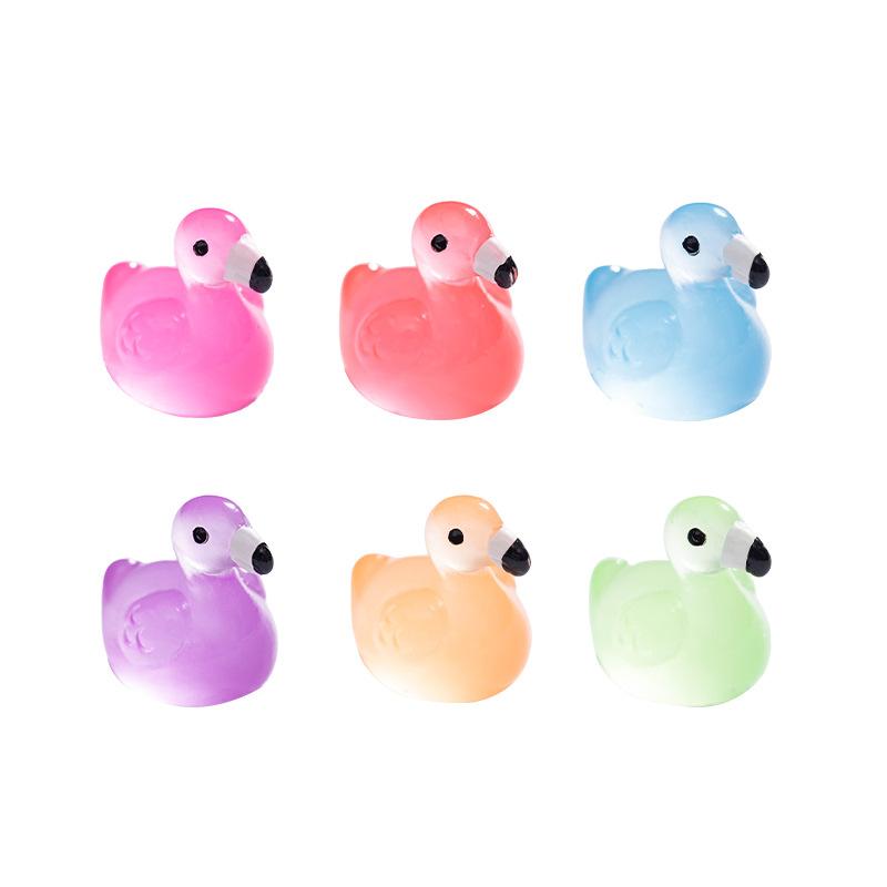 Cute Glow-in-the-dark Flamingo Resin Widget Micro Landscape Succulent Pot Diy Decorative Accessories